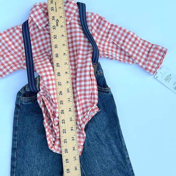 Red Checkered Kids bodysuit with Suspenders - Picture 9 of 10